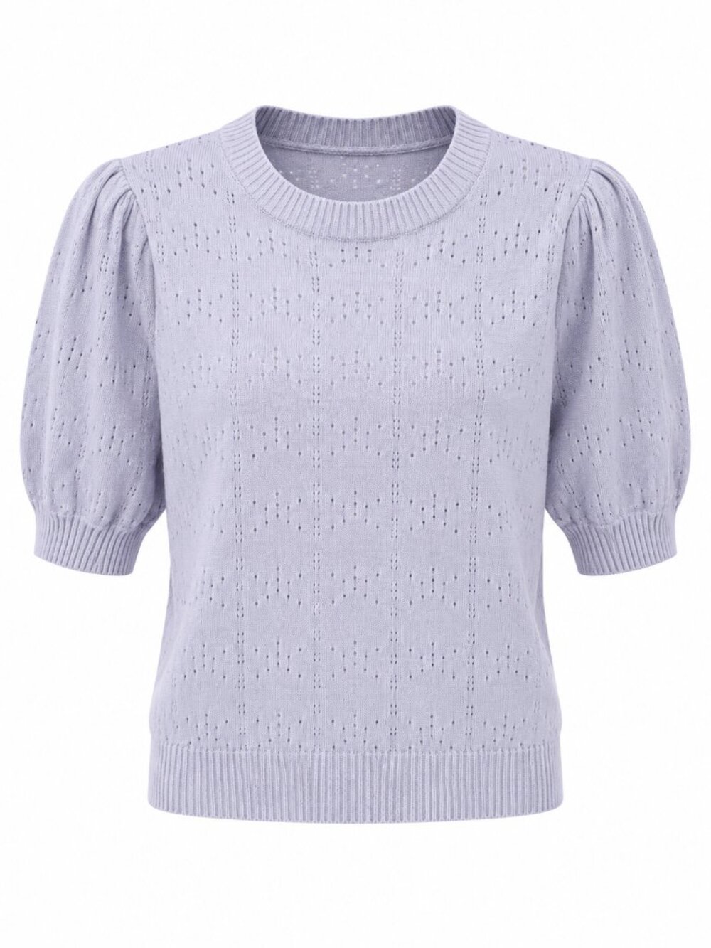 Violet Pointelle Knit Puff Sleeve Sweater Top - Sz M - EUC